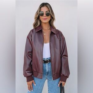 Meroketty women’s oversized faux leather jacket